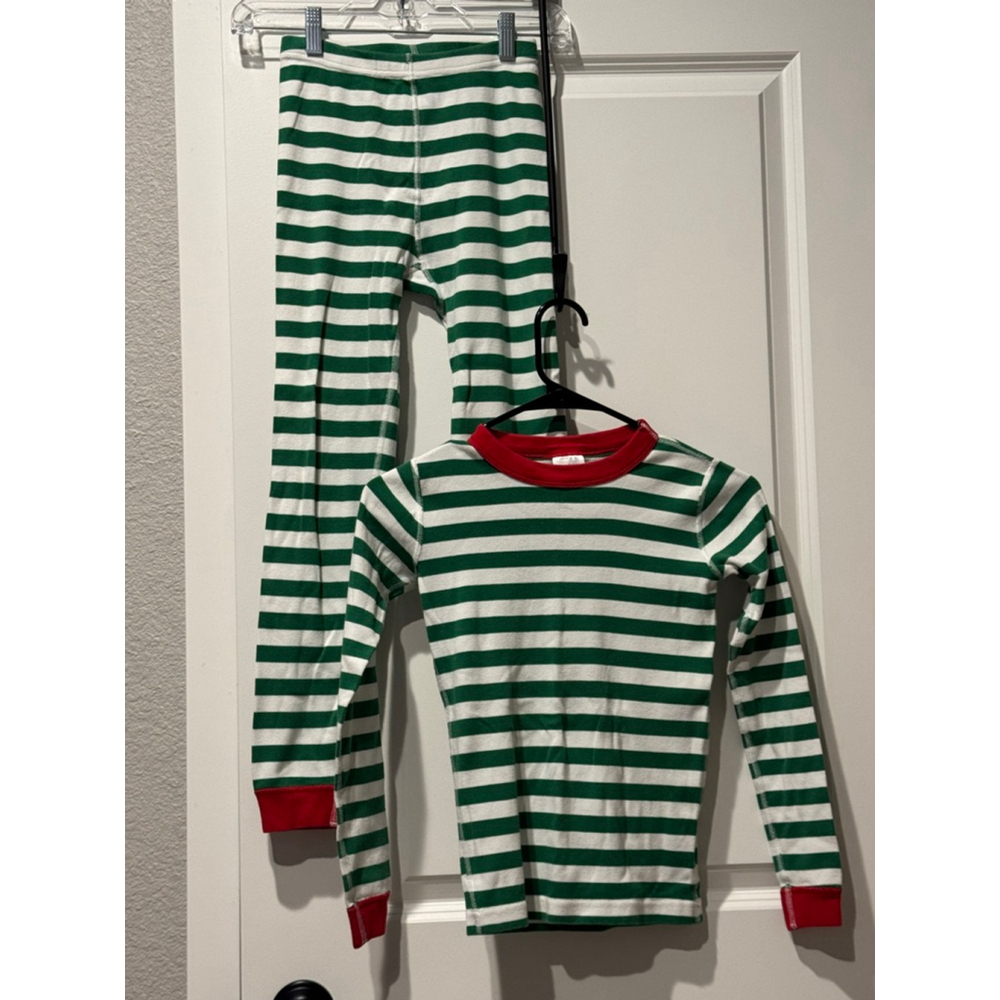 Boys Hanna Andersson Cotton Pajama Set Size 10 Green White Striped